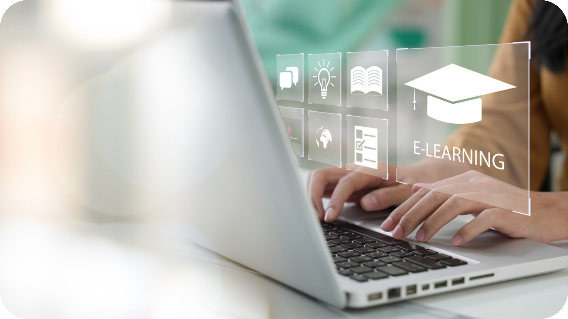 Free Government-Funded Courses for Adults - the different types highlighted over a woman's laptop with options for e-learning