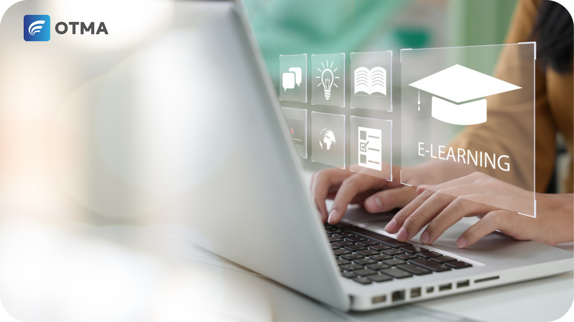 Leadership and Management Courses Online shown by holographic images showing elearning